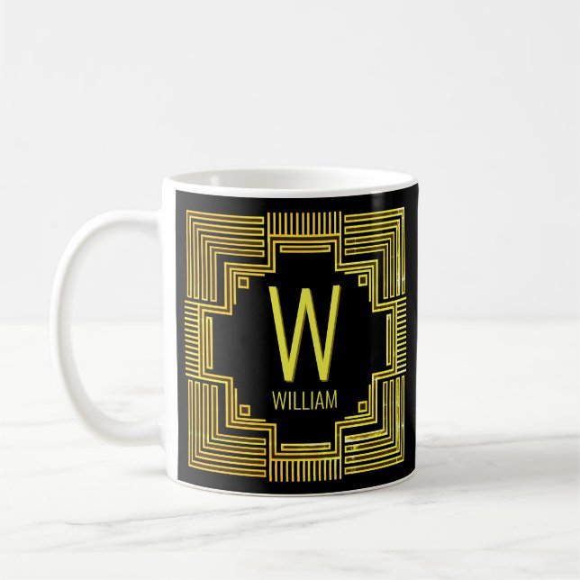 Change Initial Name Gold Geometric Lines V W X Y Z Coffee Mug (Left)