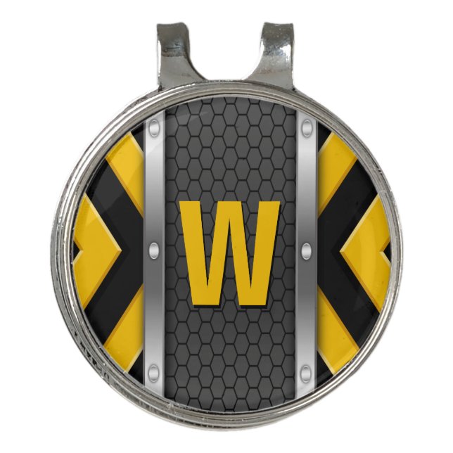 Change Initial,  Safety Yellow & Black Golf Balls  Hat Clip (Front)