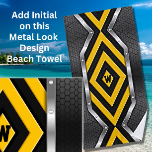 Change Initial Safety Yellow Black Silver Arrows Beach Towel