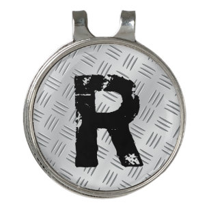 Change Initial, Silver Gray Checker Plate Golf Bal Hat Clip