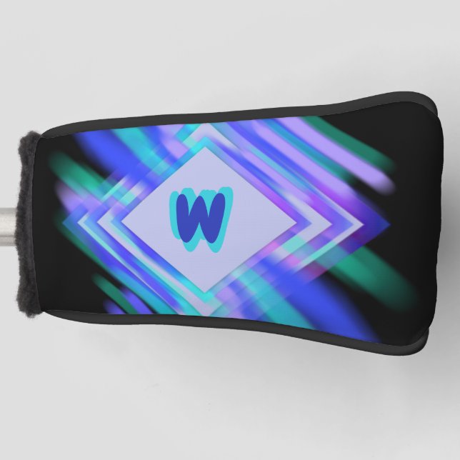 Change Initial, Soft Blue Aqua Diamonds            Golf Head Cover (Front)