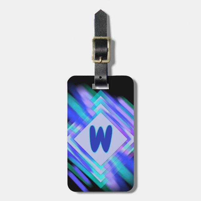 Change Initial, Soft Blue Aqua Diamonds Luggage Tag (Front Vertical)