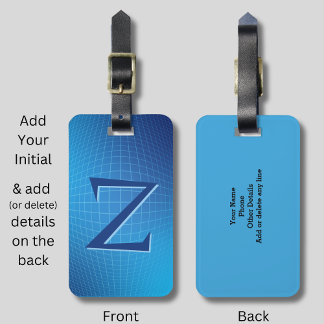 Change Initial, Soft Blue Aqua Geometric Lines Luggage Tag