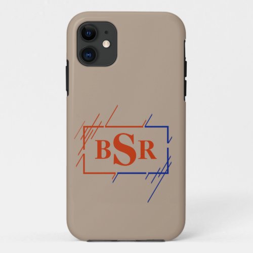 Change Initials 3 Letter Monogram Brown Blue iPhone 11 Case