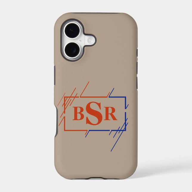Change Initials, 3 Letter Monogram Brown Blue Iphone Case (Back)