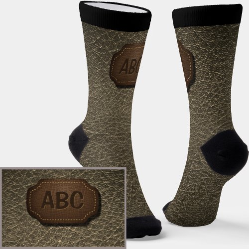 Change Initials Leather Badge  Leather Look Brown Socks