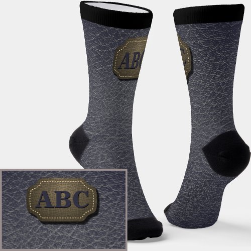 Change Initials Leather Badge  Leather Look Gray Socks