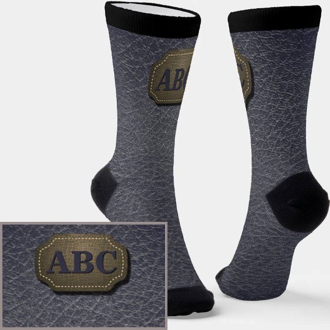 Change Initials, Leather Badge  Leather Look Gray Socks (Creator Uploaded)