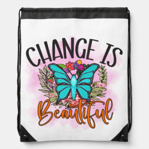 Change is Beautiful Butterfly Inspirational Quote Drawstring Bag