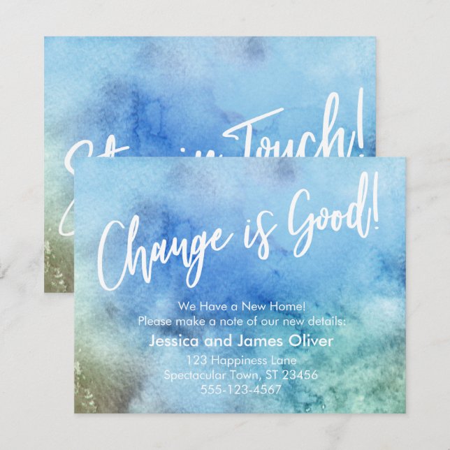 Change is Good! Blue Green Watercolor Announcement (Front/Back)