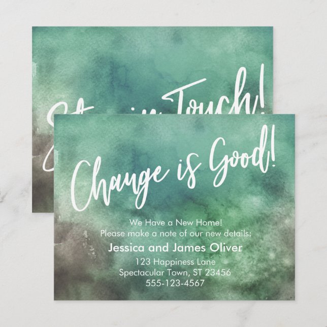 Change is Good! Green Watercolor Announcement (Front/Back)