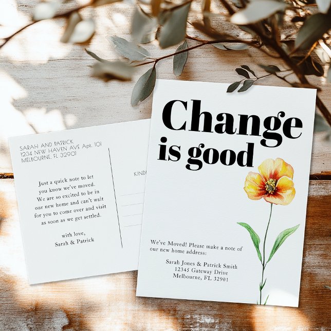 Change Is Good Moving Announcement Postcard (We've moved - change of address announcement )
