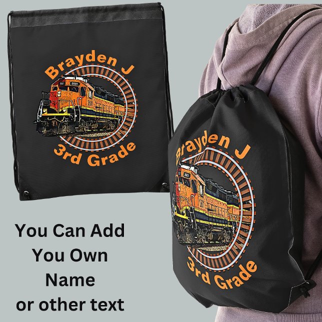 Change Name, add other Text -  Orange Diesel Train Drawstring Bag (Creator Uploaded)