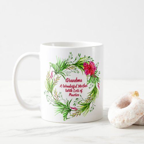 Change Name Add Text Grandma Pink Floral Boho Coffee Mug