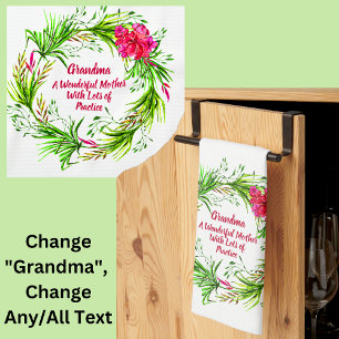 Change Name Add Text Grandma Pink Floral Boho Kitchen Towel