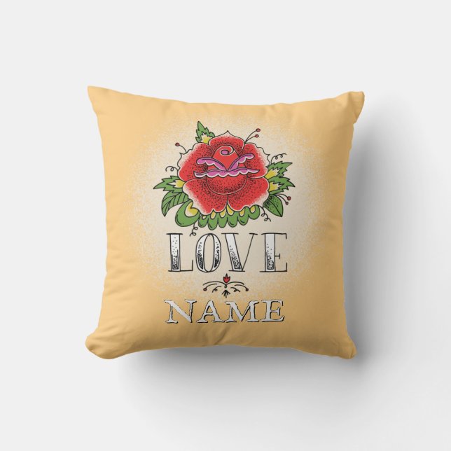 Change Name Add Text Red Rose Tattoo LOVE          Throw Pillow (Front)