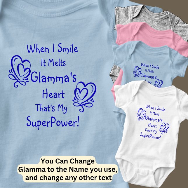 Change Name ALL Text Smile Breaks Heart Superpower Baby Bodysuit (Creator Uploaded)