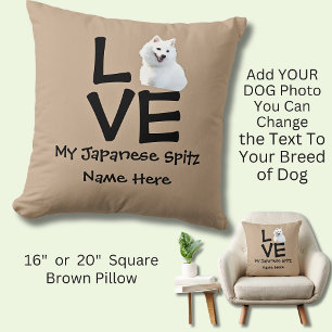 Change Name Any Dog Photo Text Japanese Spitz Love Throw Pillow