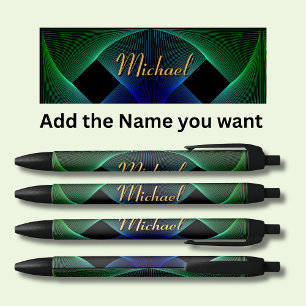 Change Name Geometric Green Blue Swirl Pen