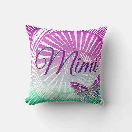 Change Name Grandmother Purple Swirl  Butterfly T Throw Pillow