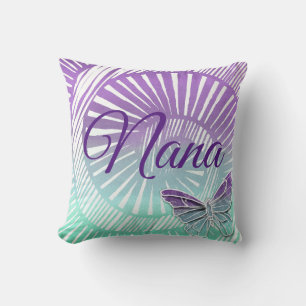 Change Name Grandmother Purple Swirl & Butterfly Throw Pillow