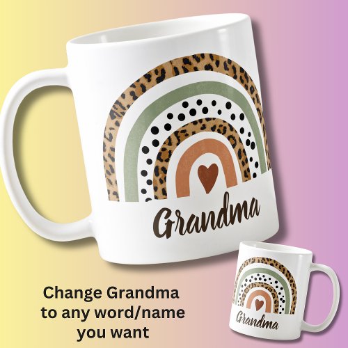 Change Name Leopard Spots Print Rainbow Coffee Mug