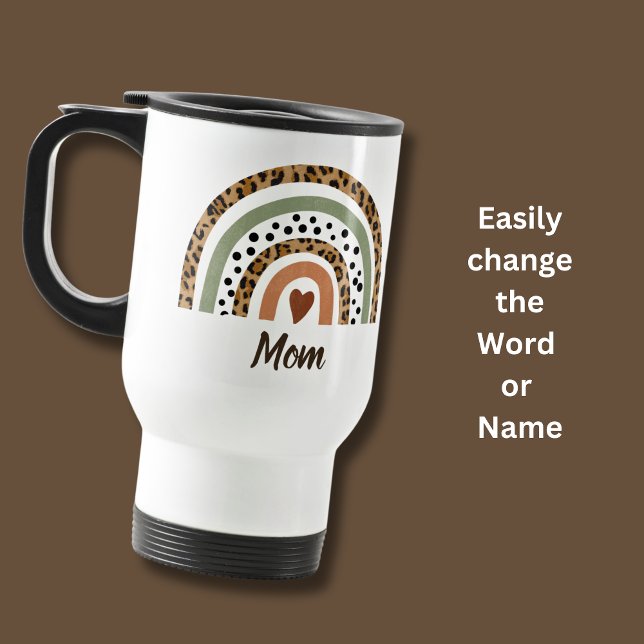 Change Name Leopard Spots Print Rainbow Travel Mug (Creator Uploaded)