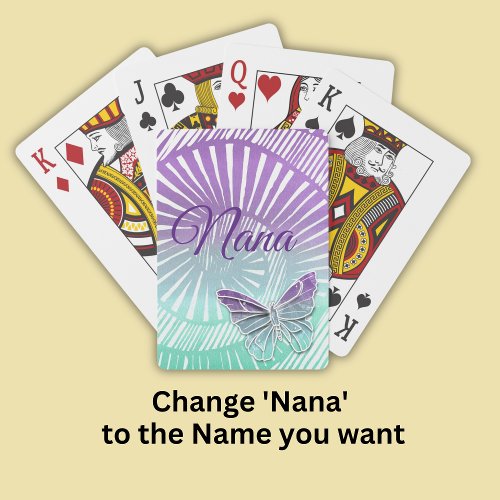 Change Name _ Nana with Purple Swirl  Butterfly Poker Cards