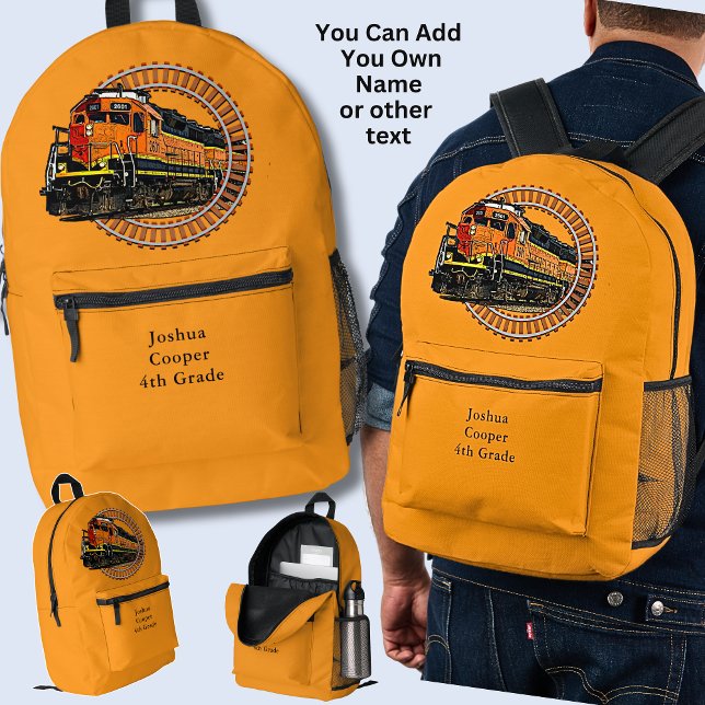 Change Name Orange Diesel Train on Bright Orange Printed Backpack (Creator Uploaded)
