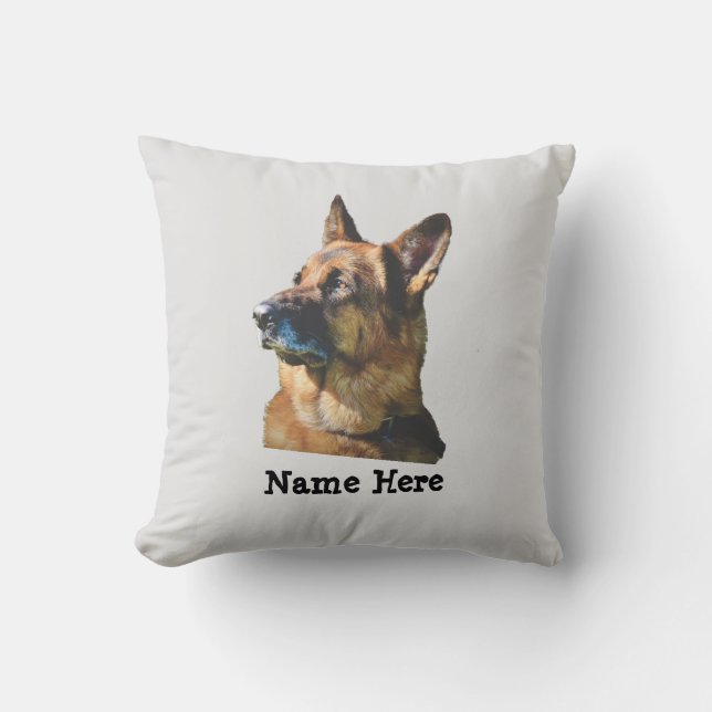 Change Name Own Photo Text German Shepherd Dog Throw Pillow (Front)