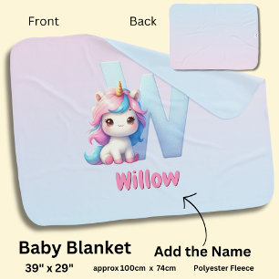 Change Name Pretty Pink Blue Cute Letter W Unicorn Baby Blanket