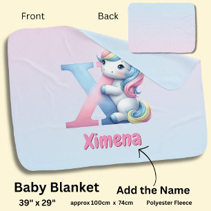 Change Name Pretty Pink Blue Cute Letter X Unicorn Baby Blanket