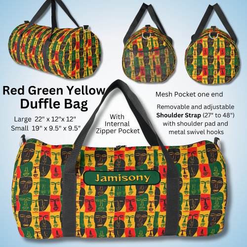 Change Name Red Green Yellow Black Faces Duffle Bag