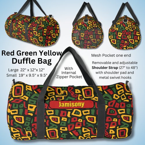 Change Name Red Green Yellow Black Geometric Duffle Bag
