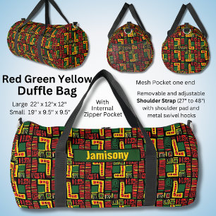 Change Name, Red Green Yellow Black Geometric Duffle Bag