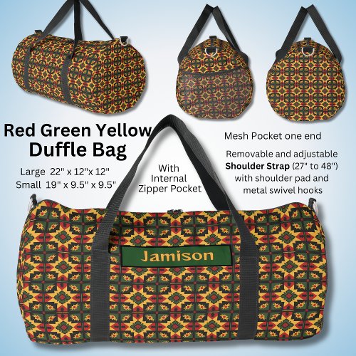 Change Name Red Green Yellow Black Squares Duffle Bag