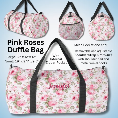 Change Name Soft Pink Rose Flowers Floral  Duffle Bag