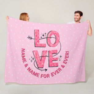 Change Name Text Boho LOVE Word Letters Type Pink  Fleece Blanket