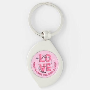 Change Name Text Boho LOVE Word Letters Type Pink Keychain