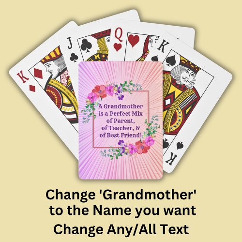 Change Name  Text Grandmother Perfect Mix Pink Playing Cards