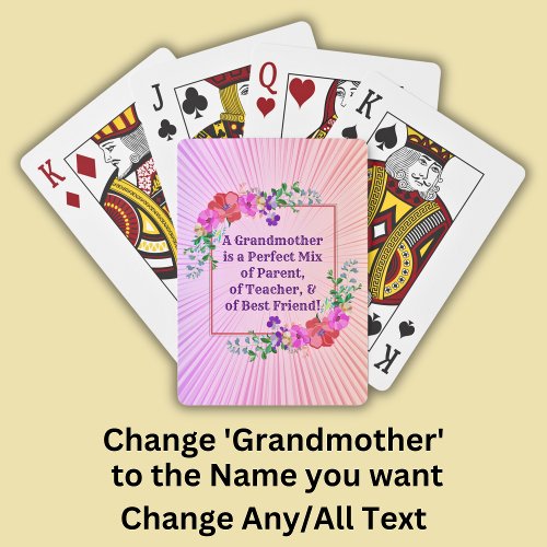 Change Name  Text Grandmother Perfect Mix Pink Poker Cards