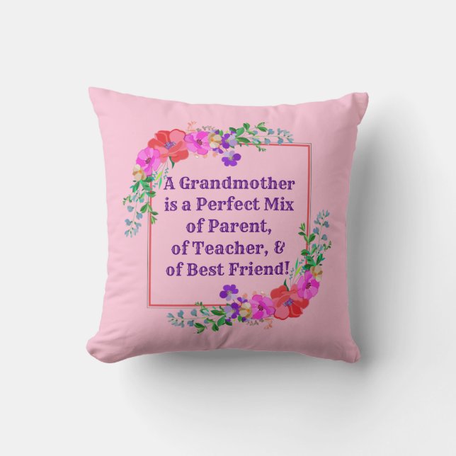 Change Name & Text Grandmother Perfect Mix Pink Th Throw Pillow (Front)