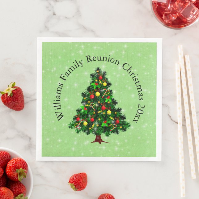 Change Name Text Matching Christmas Tree Paper Dinner Napkins (Insitu)