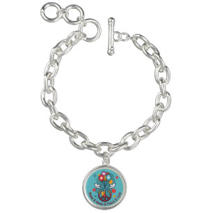 Change Name Text Peace Love Boho Hippie Doves Bracelet