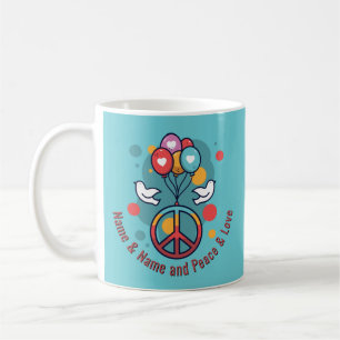 Change Name Text Peace Love Boho Hippie Doves Coffee Mug
