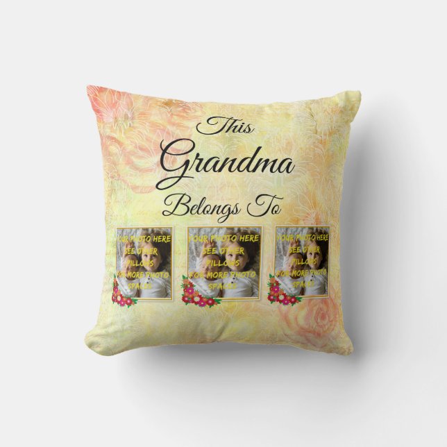 Change Name Text This Grandma Belongs to Photo Throw Pillow (Front)
