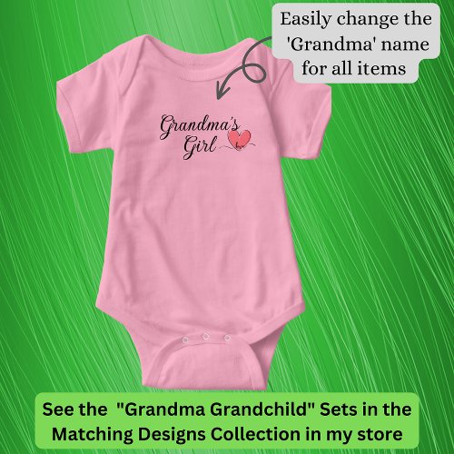 Change Name  Title Grandma Heart Matching Baby Baby Bodysuit