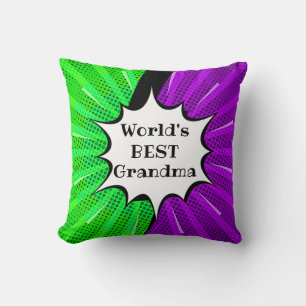 Change Name Worlds Best Grandma Green Purple Comic Throw Pillow