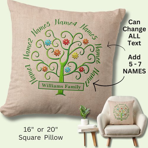 Change Names Grandchildren Family Tree of Life Thr Throw Pillow