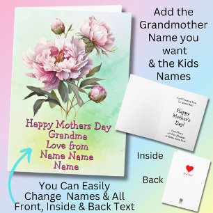 Change Names Happy Mothers Day Grandma Peony      Card